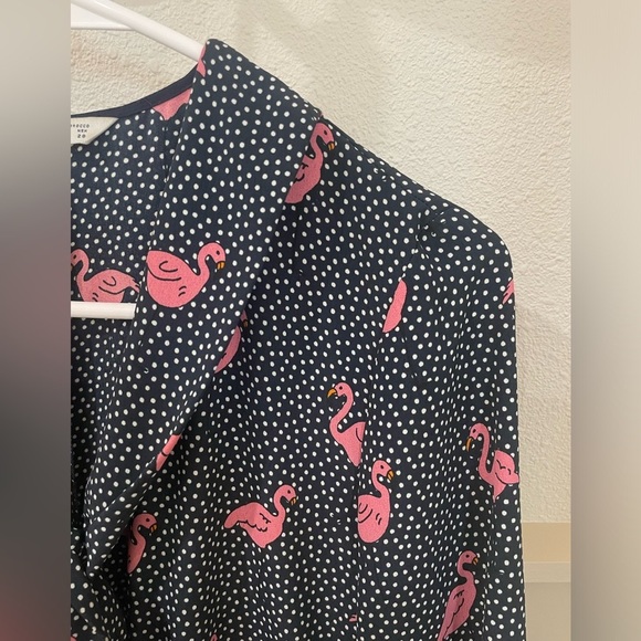 Zara Black Pink Swan Pleated Romper with Pockets Size Medium - Picture 7 of 13